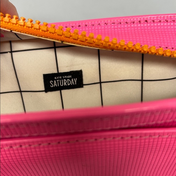 KATE SPADE SATURDAY Pink/Orange Leather Zip Bag Snap Phone Pouch Wristlet Purse - Picture 10 of 10